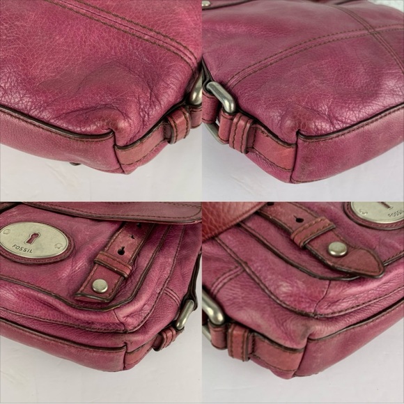 Fossil Maddox Purple Leather Flap Buckle Crossbody Purse - Picture 16 of 16